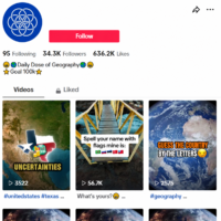 34.3K TikTok followers package for geography niche – real active growth with flag and country guessing game elements